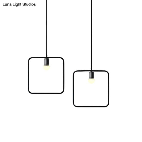 Black Metal Industrial Pendant Light With Frame Shade For Dining Room - 1 Head Ceiling Lighting