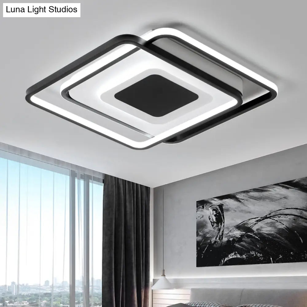 Black Metal Led Bedroom Ceiling Light With Modern Square Style