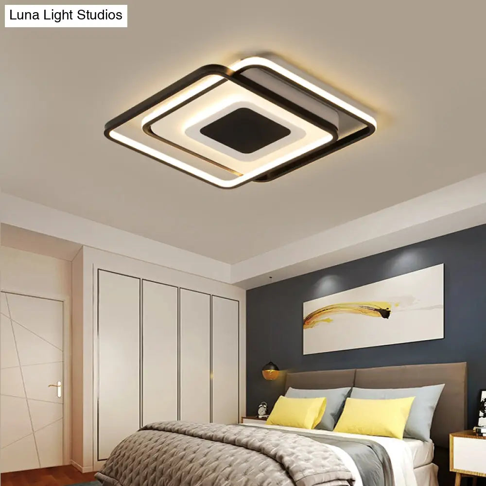 Black Metal Led Bedroom Ceiling Light With Modern Square Style