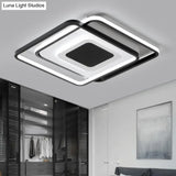 Black Metal Led Bedroom Ceiling Light With Modern Square Style