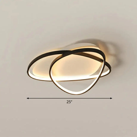 Black Metal Led Flush Ceiling Lamp With Simple Pebblestone Shape - Ideal For Hotel Lighting / 25’