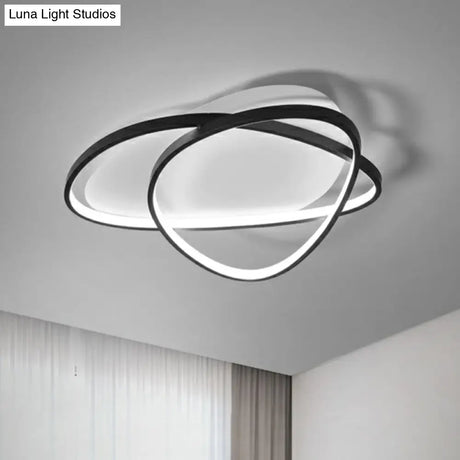 Black Metal Led Flush Ceiling Lamp With Simple Pebblestone Shape - Ideal For Hotel Lighting