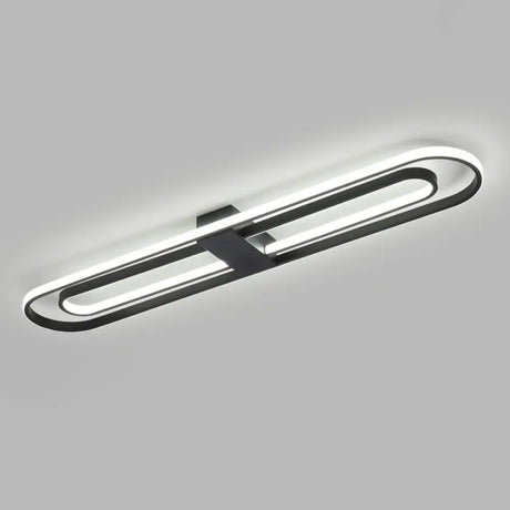 Black Metal Led Foyer Ceiling Lamp: Oblong Flush Mount Lighting Fixture / 19.5’