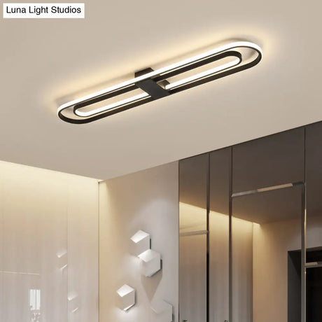 Black Metal Led Foyer Ceiling Lamp: Oblong Flush Mount Lighting Fixture
