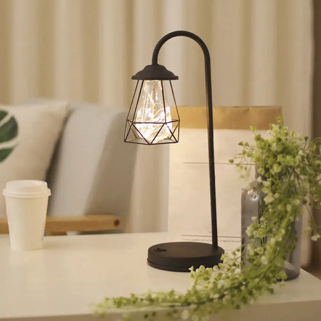 Black Metal Led Gooseneck Table Lamp With Retro Style Wire Cage / Battery
