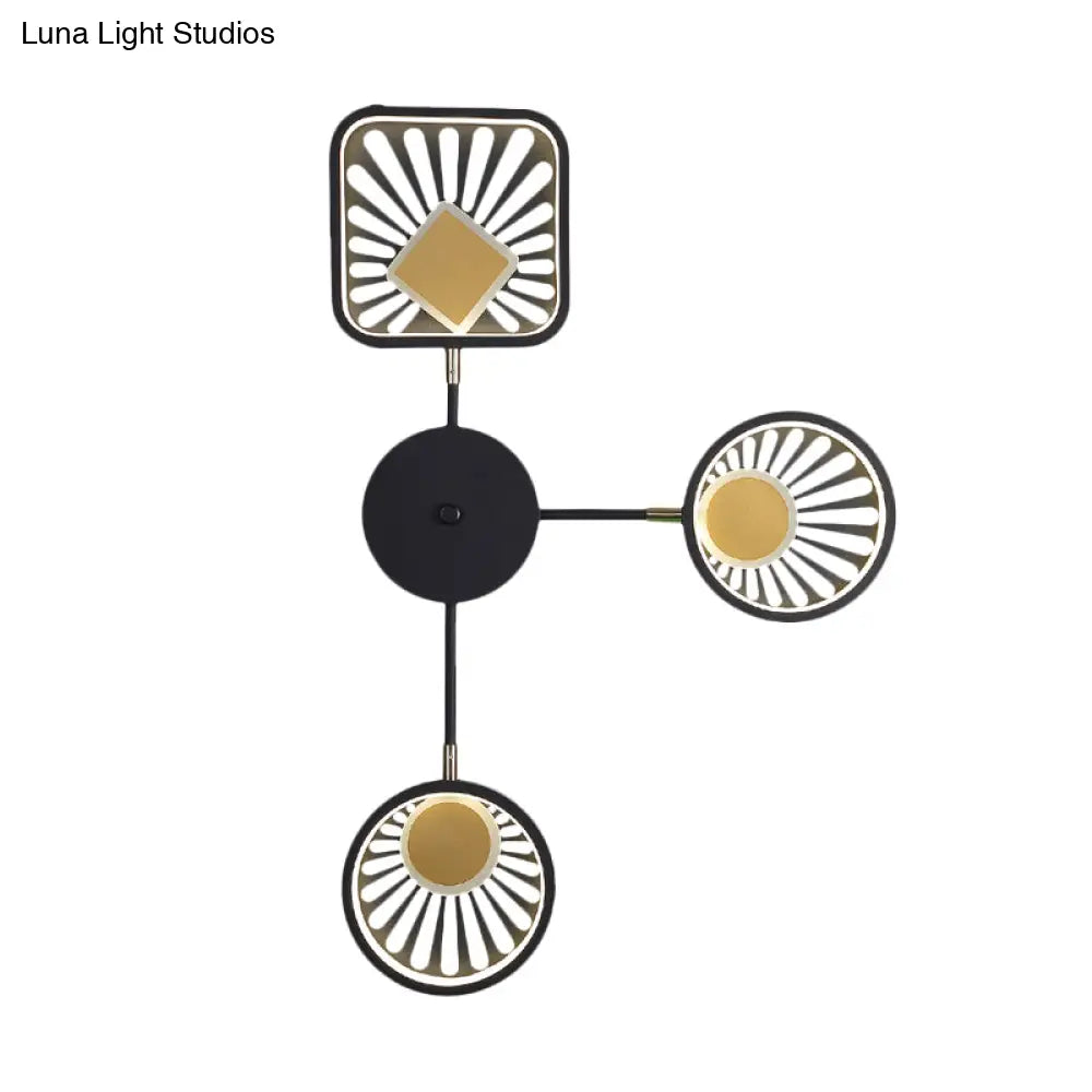 Black Metal Led Wall Sconce For Modern Restaurants - Round And Square Sector Design