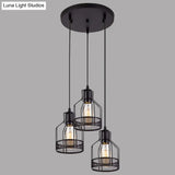 Black Metal Pendant Light - Industrial Retro Bird Cage Hanging Lamp For Restaurants