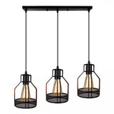 Black Metal Pendant Light - Industrial Retro Bird Cage Hanging Lamp For Restaurants / Linear