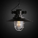 Black Metal Pendant Light With Wire Cage And Glass Shade – 1-Light Hanging Lamp Kit