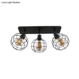 Black Metal Rotatable Ceiling Light Fixture For Restaurant - Industrial Semi Flush Mount Cage