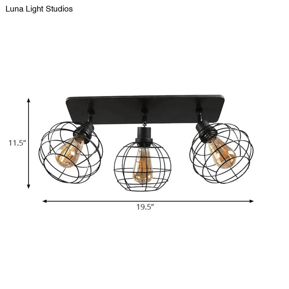 Black Metal Rotatable Ceiling Light Fixture For Restaurant - Industrial Semi Flush Mount Cage