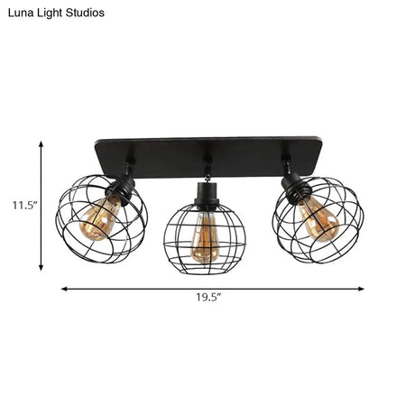 Black Metal Rotatable Ceiling Light Fixture For Restaurant - Industrial Semi Flush Mount Cage