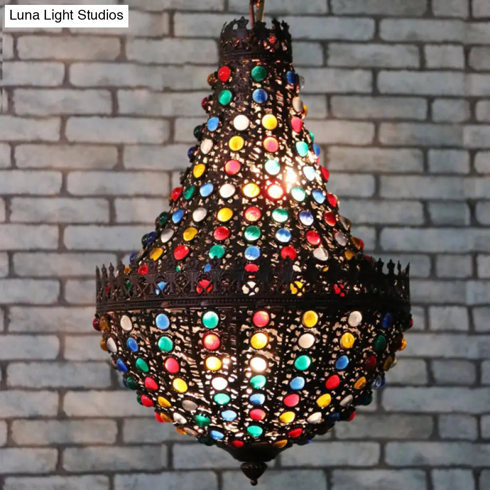 Black Metal Teardrop Chandelier Decorative Hanging Lamp With 2 Lights