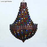 Black Metal Teardrop Chandelier Decorative Hanging Lamp With 2 Lights