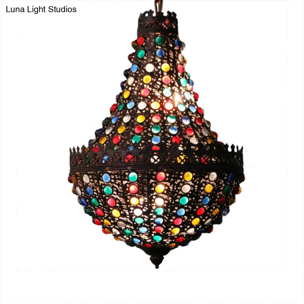 Black Metal Teardrop Chandelier Decorative Hanging Lamp With 2 Lights