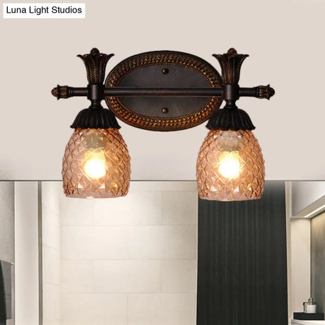 Black Metal Wall Mount Vanity Light: Clear Prismatic Glass Dome Traditional Style 2/3-Light Bathroom