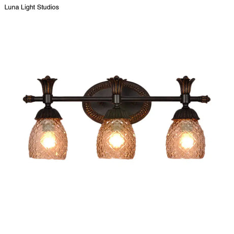 Black Metal Wall Mount Vanity Light: Clear Prismatic Glass Dome Traditional Style 2/3-Light Bathroom