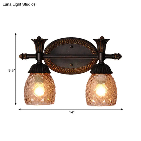 Black Metal Wall Mount Vanity Light: Clear Prismatic Glass Dome Traditional Style 2/3-Light Bathroom