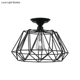 Black Metallic Cage Diamond Ceiling Light Fixture For Corridor - Loft Industrial Style Close To
