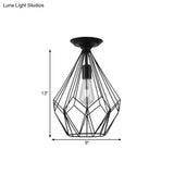 Black Metallic Cage Diamond Ceiling Light Fixture For Corridor - Loft Industrial Style Close To