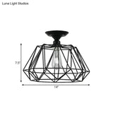 Black Metallic Cage Diamond Ceiling Light Fixture For Corridor - Loft Industrial Style Close To