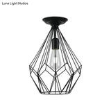 Black Metallic Cage Diamond Ceiling Light Fixture For Corridor - Loft Industrial Style Close To