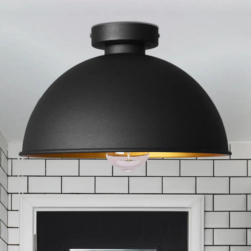 Black Metallic Dome Ceiling Flush Mount: Stylish 1 Light Bar Semi - Flush Fixture