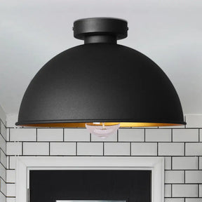Black Metallic Dome Ceiling Flush Mount: Stylish 1 Light Bar Semi - Flush Fixture
