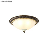 Black Milk Glass Ceiling Lamp With Leaf/Flower Trim - Traditional 3-Head Flush Mount