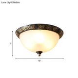 Black Milk Glass Ceiling Lamp With Leaf/Flower Trim - Traditional 3-Head Flush Mount