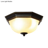 Black Milk Glass Ribbed Dome Ceiling Flush Light - Classic 2 - Head Mount