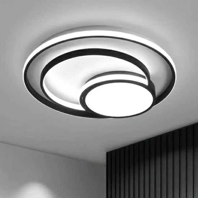 Black Minimalist 3-Ring Flush Mount Ceiling Lamp With Acrylic Shade