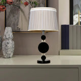 Black Minimalist Bedroom Table Light With Pleated Lampshade Beveled Crystal And 1-Bulb Night