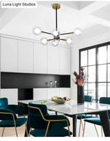 Black Modern Metal Radial Chandelier With Spherical Clear Glass Shade