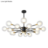 Black Modern Metal Radial Chandelier With Spherical Clear Glass Shade