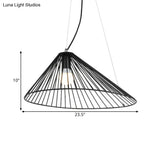 Black Modern Metallic Pendant Ceiling Light - Tapered Wire Frame Hanging Lamp For Dining Table