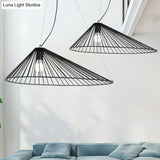 Black Modern Metallic Pendant Ceiling Light - Tapered Wire Frame Hanging Lamp For Dining Table