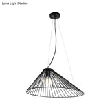 Black Modern Metallic Pendant Ceiling Light - Tapered Wire Frame Hanging Lamp For Dining Table