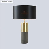 Black Modernism Small Desk Lamp With Cement Base: Shaded Task Lighting Fabric & 1 Head