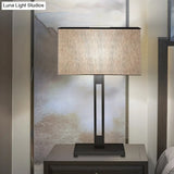 Black Modernism Table Lamp: Sleek Rectangular Bedside Nightstand Accent With Light Fabric