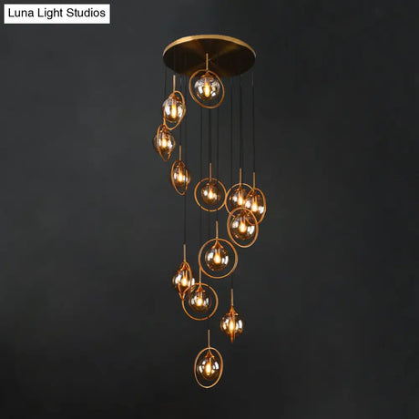 Black Modernist Cluster Pendant Light With 13 Glass Shades
