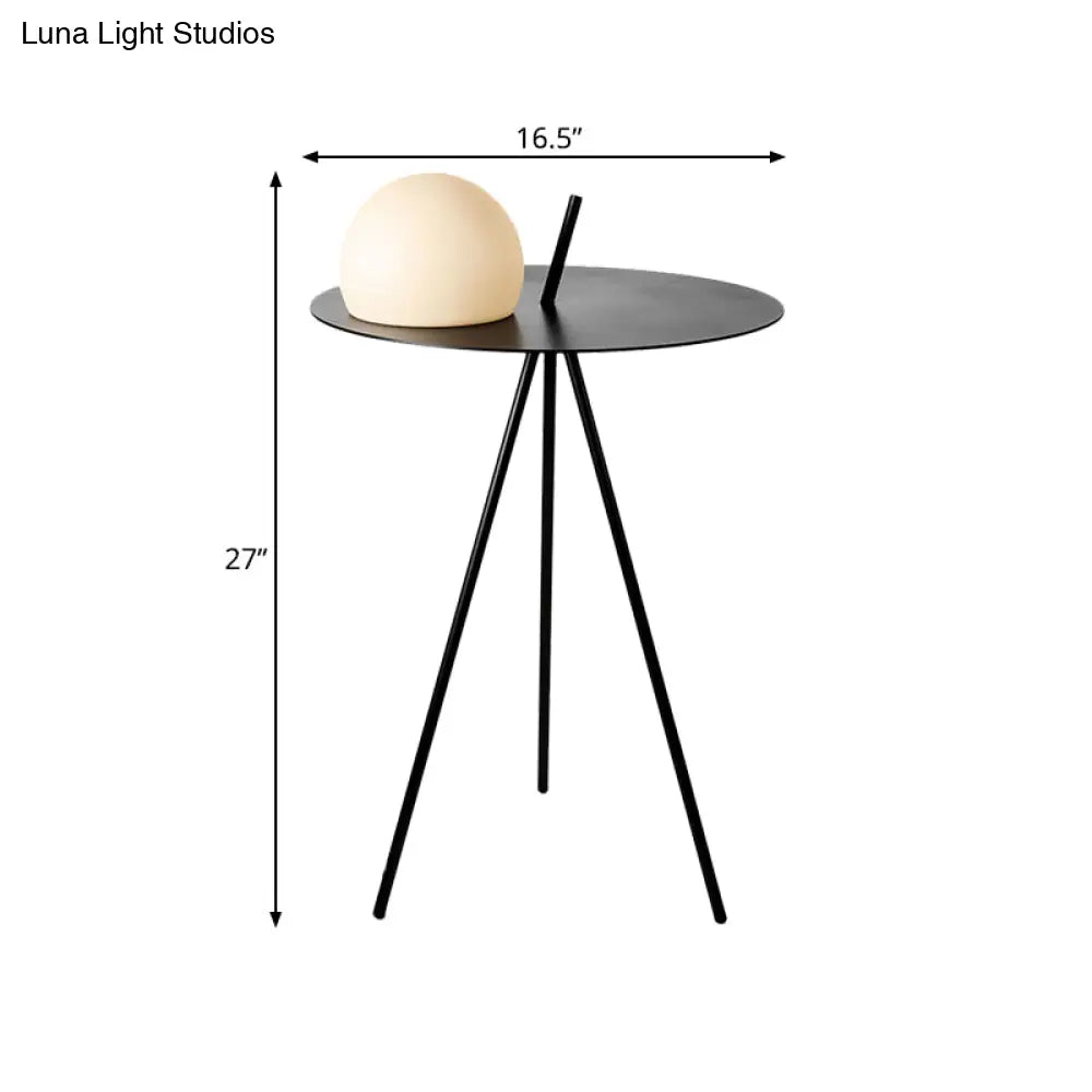 Black Modernist Led Night Light Semicircle Table Lamp: Vertical Tripod With White Glass Shade