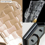 Black Modernist Wall Sconce With Curved Metal Arm And Clear Crystal Panel