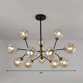Black Nordic Glass Chandelier With Tree Branch Design For Living Room 12 / Amber