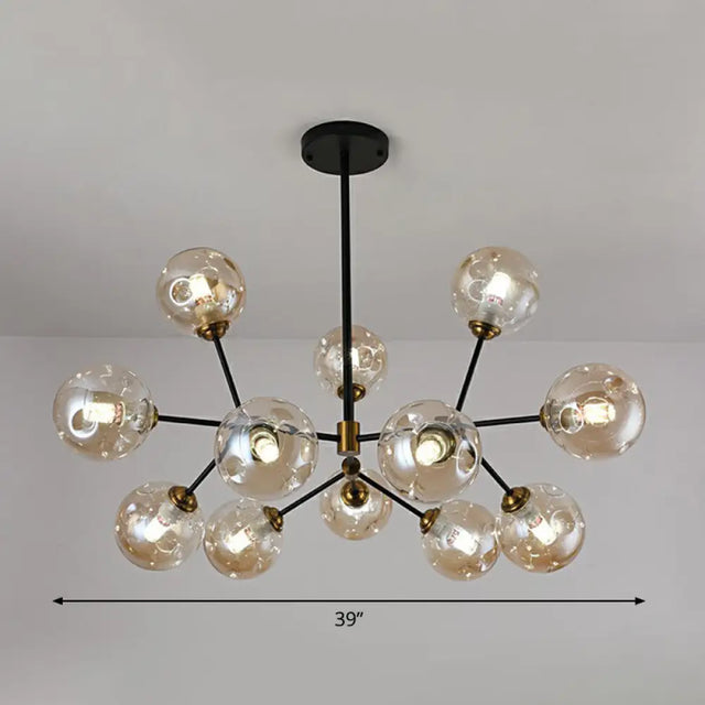 Black Nordic Glass Chandelier With Tree Branch Design For Living Room 12 / Amber