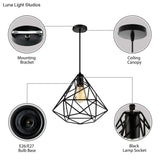 Black Open Cage Metallic Pendant Light For Retro Loft Dining Rooms