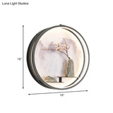 Black Oriental Metal Wall Mounted Led Light With Mountain And Flower Pattern