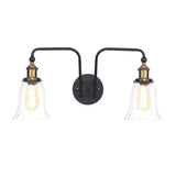 Black Pear/Bell Indoor Wall Mount Lamp With Clear Glass - 2-Light Sconce Light Fixture / Bell