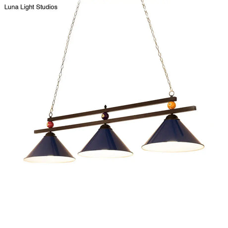 Black/Red Industrial Cone Shade Ceiling Pendant With 3 Metal Heads And Billiard Ball Deco