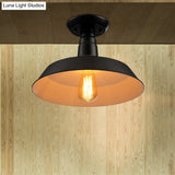 Black/Red Industrial Style Semi Flush Ceiling Light Fixture For Corridor - Metallic Barn Shade